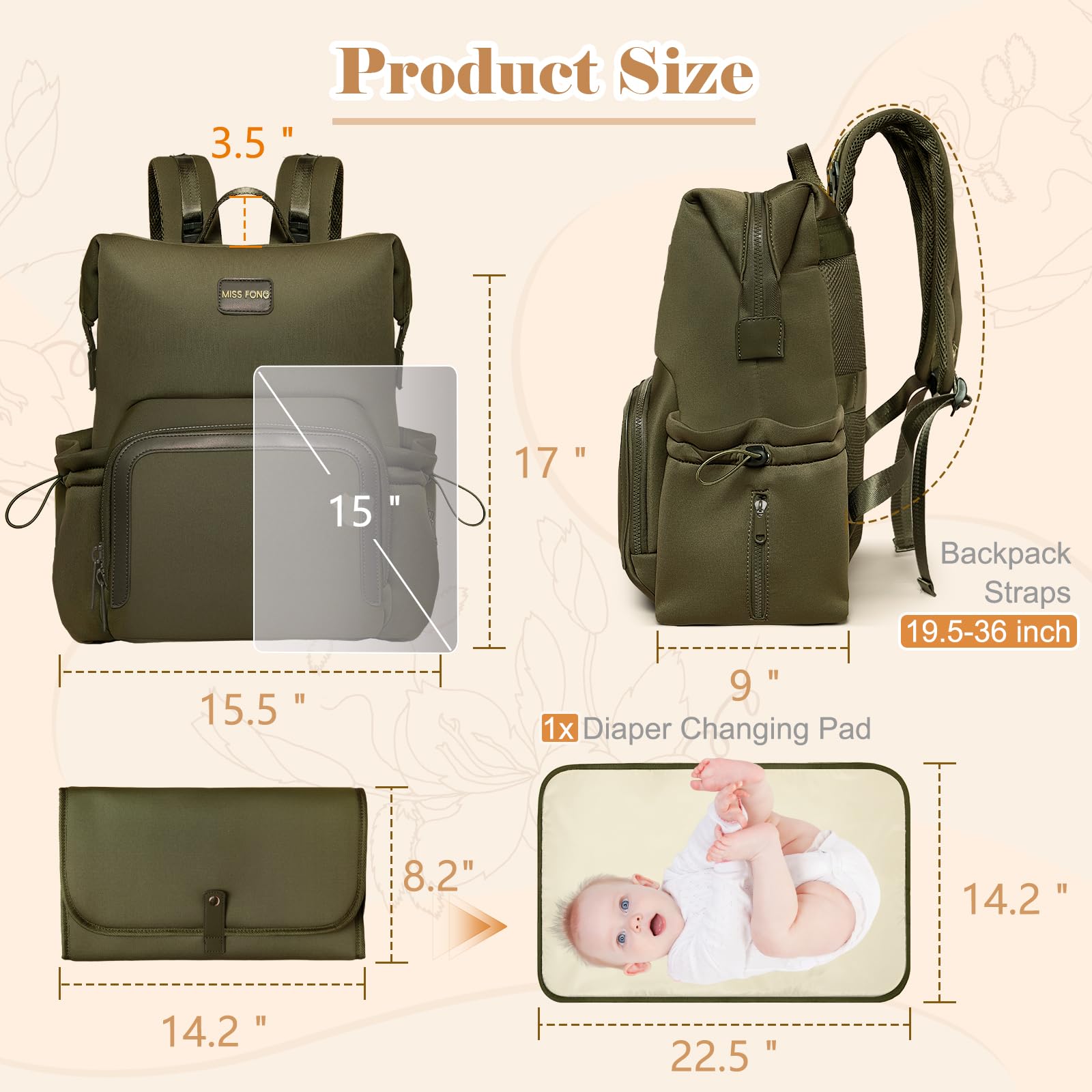 Miss Fong diaper bag backpack changing pad offers comfortable diaper changes