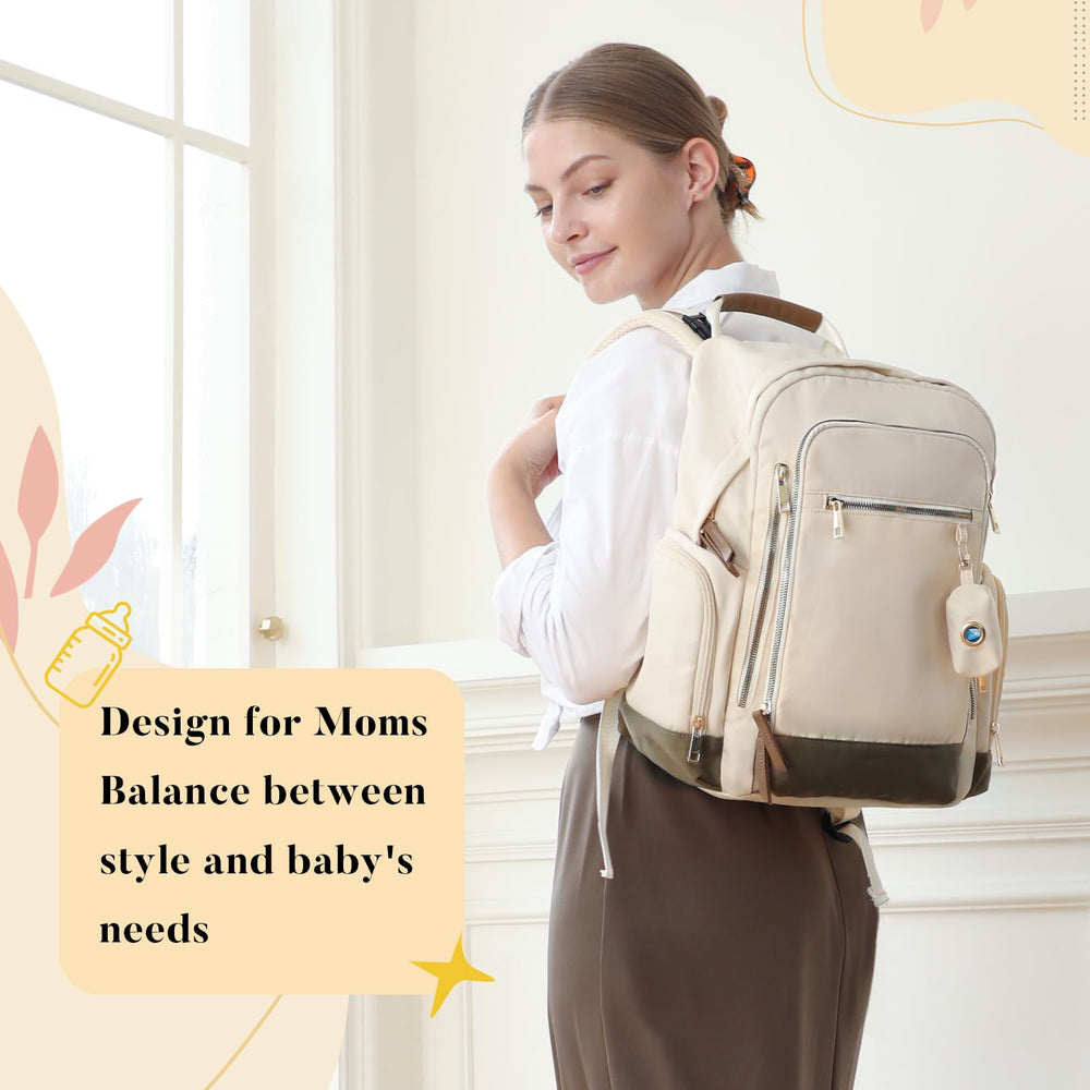 Miss Fong diaper bag backpack front pockets with tassel zippers for quick access.