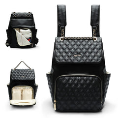 Miss Fong diaper bag backpack front pocket for quick baby-essentials access.