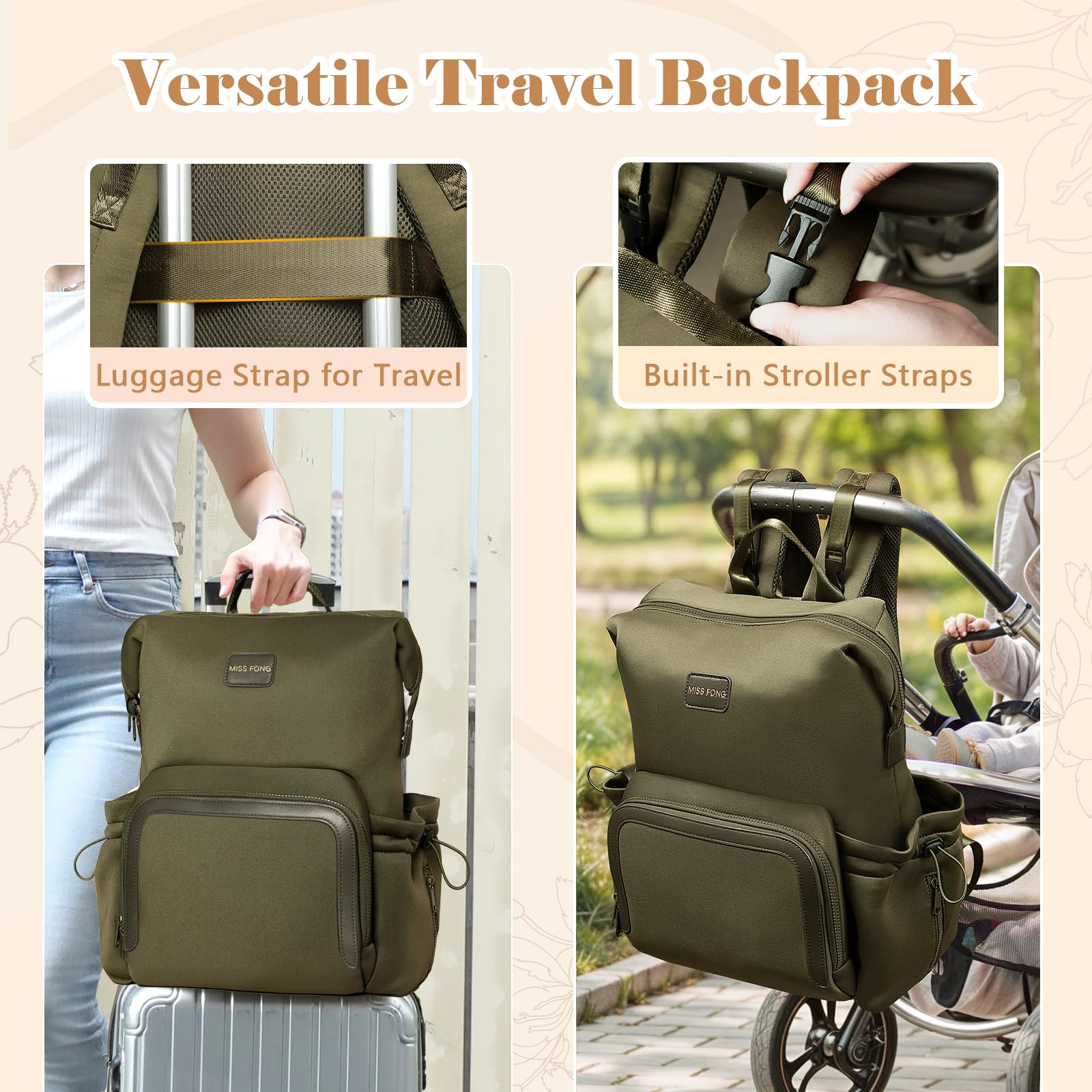 Miss Fong diaper bag backpack insulated bottle pockets support on-the-go feeding