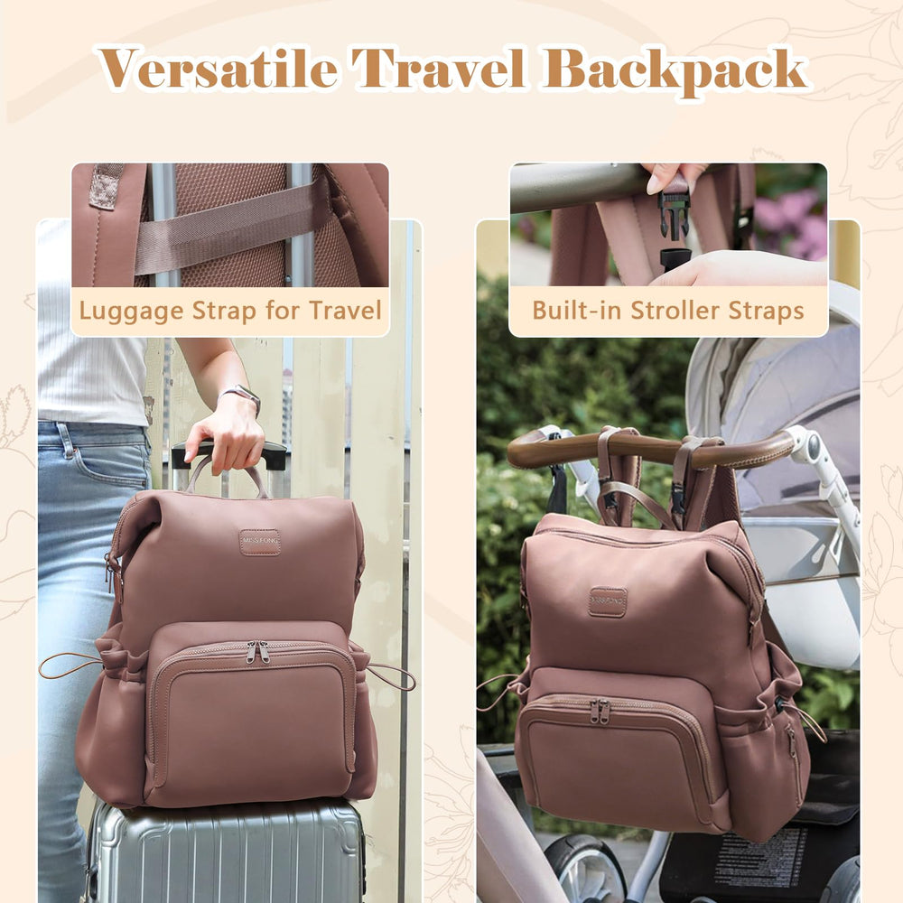 Miss Fong diaper bag backpack luggage sleeve for travel convenience.