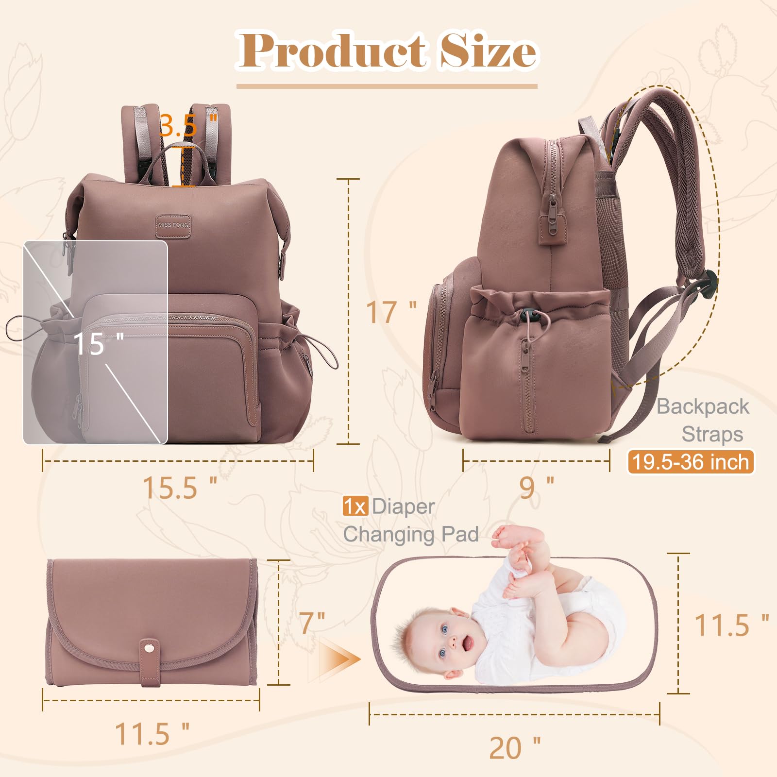 Miss Fong diaper bag backpack neoprene material feel—soft yet durable for daily trips.