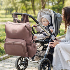 Miss Fong diaper bag backpack easy one-hand access for essentials on the go.