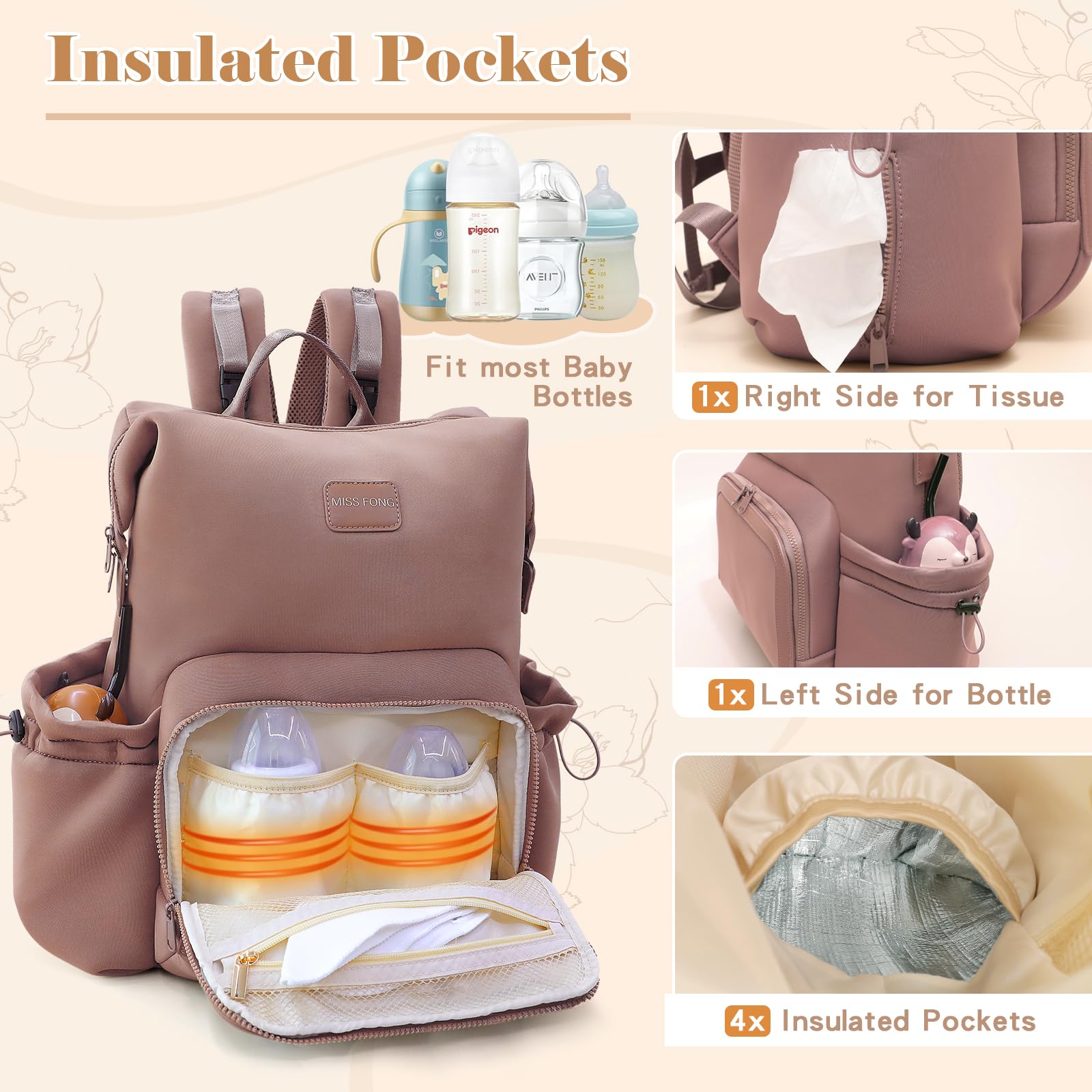 Miss Fong diaper bag backpack stroller buckles attach securely to strollers.
