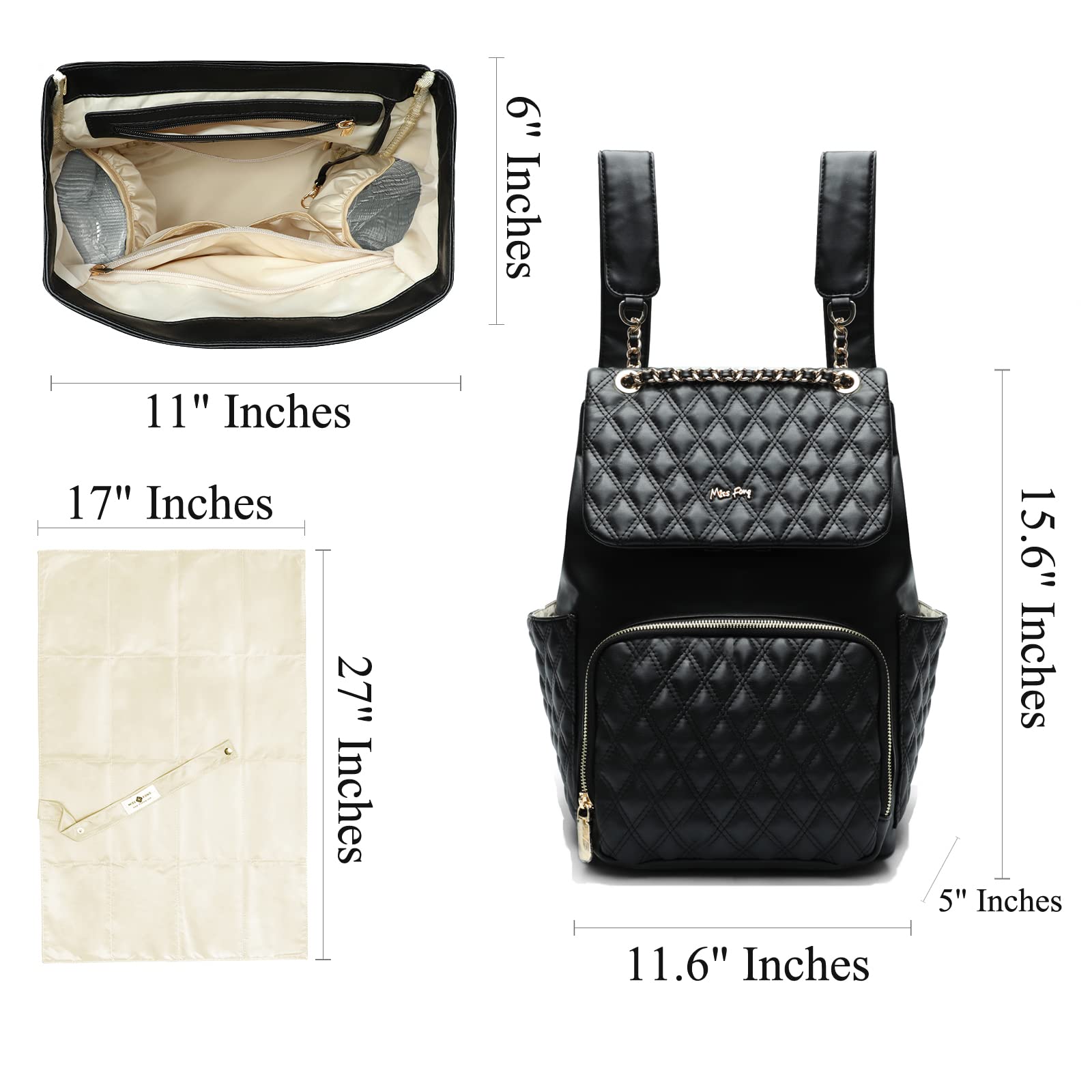 Miss Fong Diaper Bag Backpack stroller straps enable hands-free traveling.