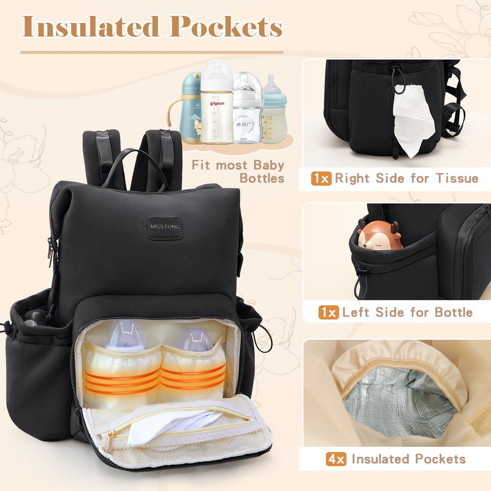 Miss Fong diaper bag backpack zipper design enables one-handed opening