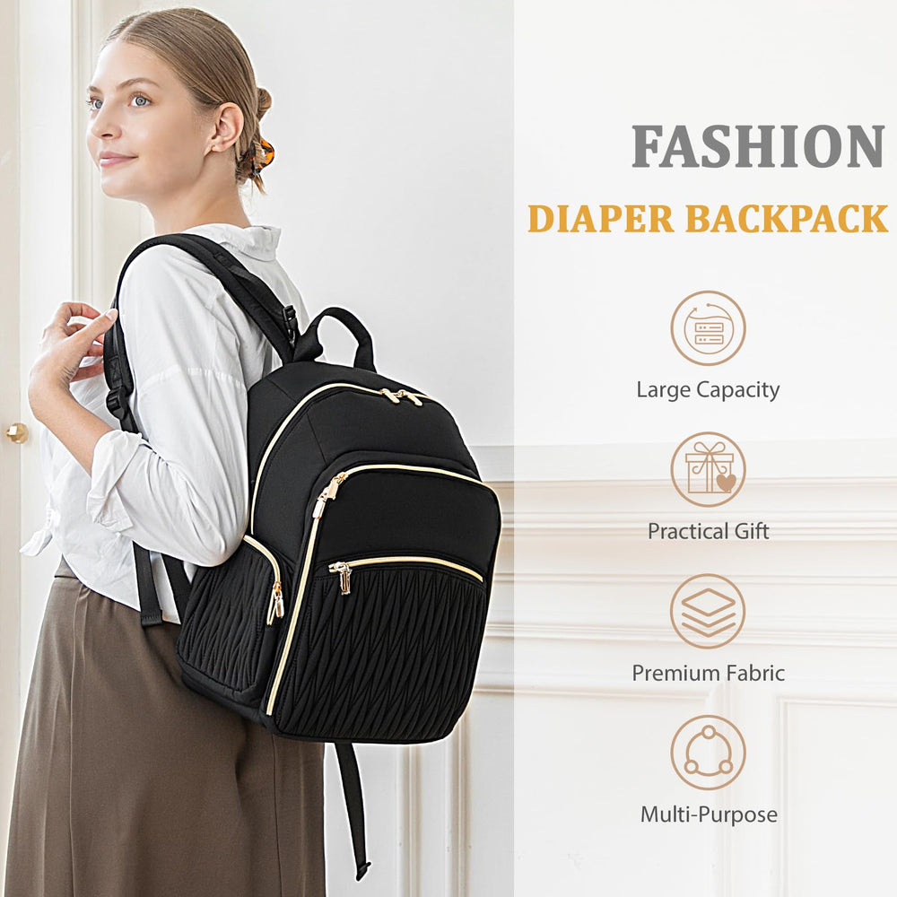 Miss Fong diaper bag back pocket with luggage sleeve for travel.