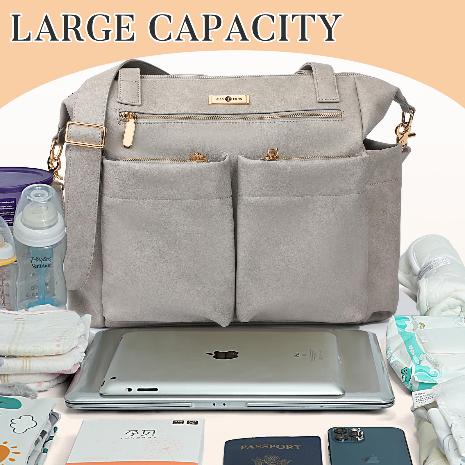 Miss Fong tote with insulated bottle pockets keeps drinks warm or cool.