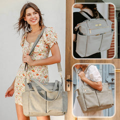 Miss Fong diaper bag tote interior pockets organize toys, wipes, and essentials efficiently.