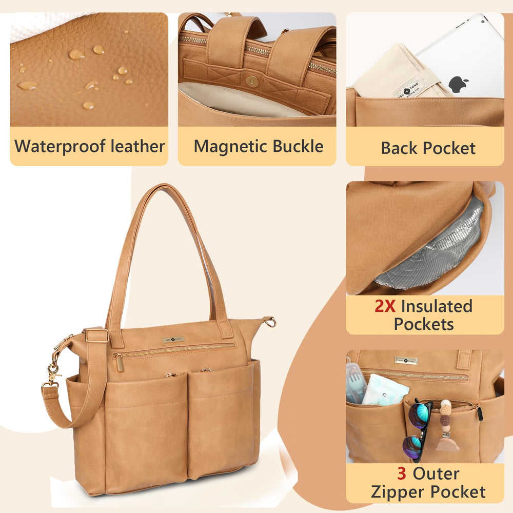 Miss Fong diaper bag tote with stroller straps for hands-free travel.