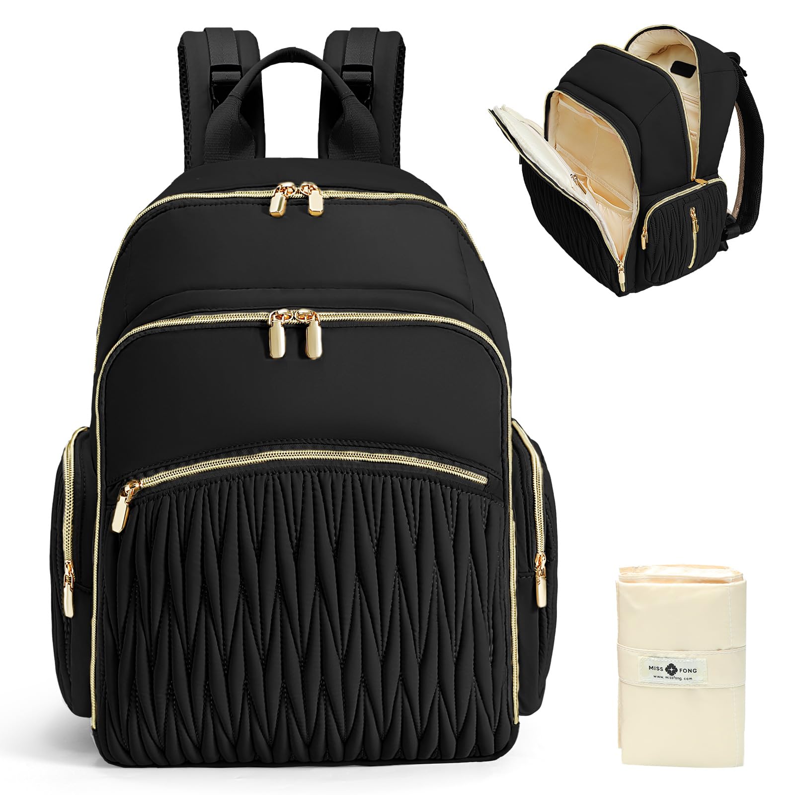 Miss Fong diaper bag waterproof interior lining makes cleanup simple.