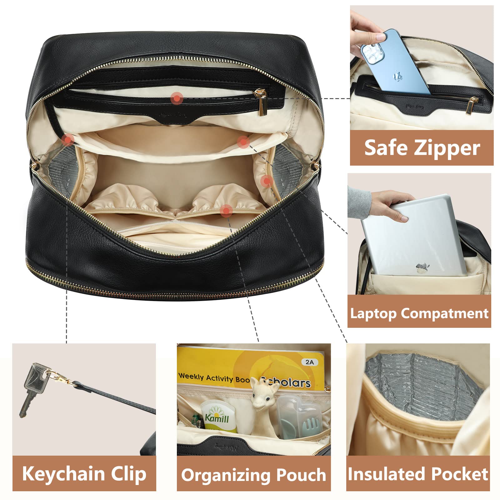 Miss Fong leather diaper bag backpack stroller attachment for hands-free outings