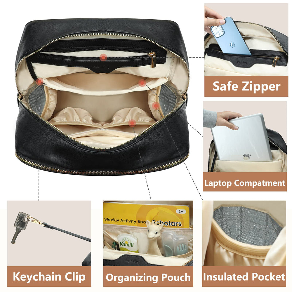 Miss Fong leather diaper bag backpack stroller attachment for hands-free outings