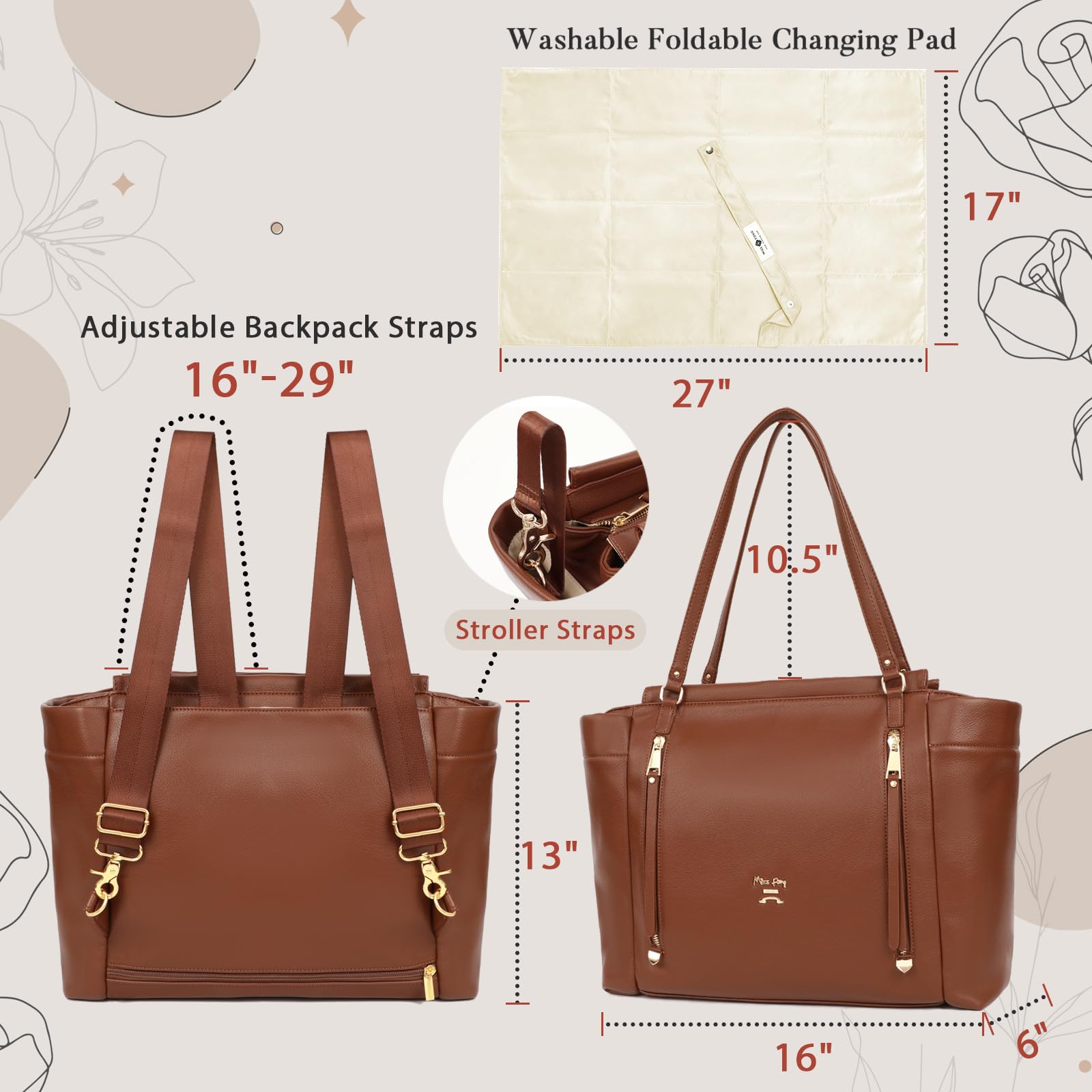 Miss Fong stroller straps to attach bag during strolls.