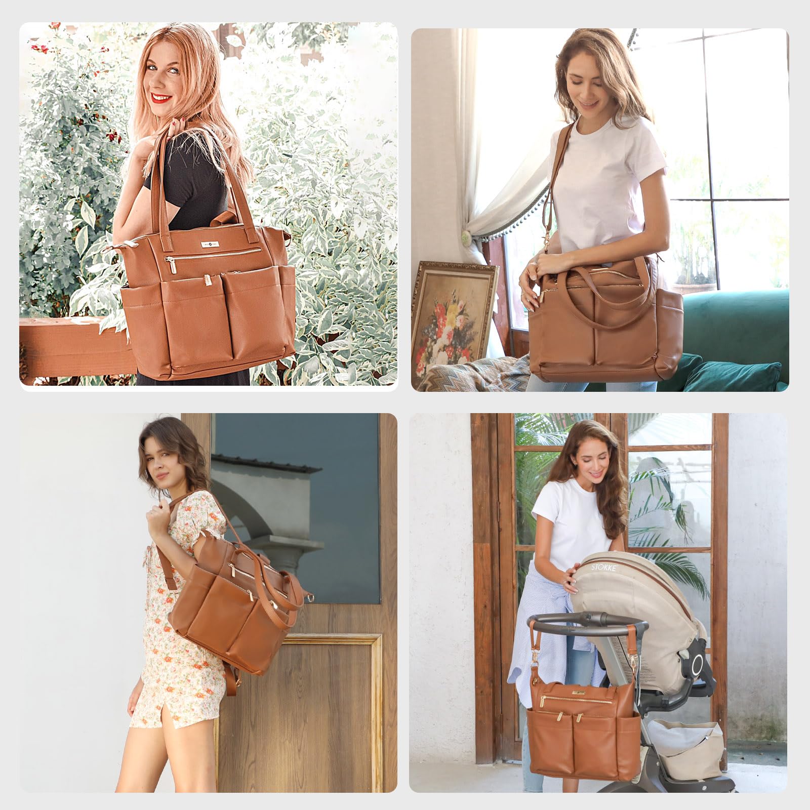 Miss Fong 18K gold badge and leather exterior detail for style.