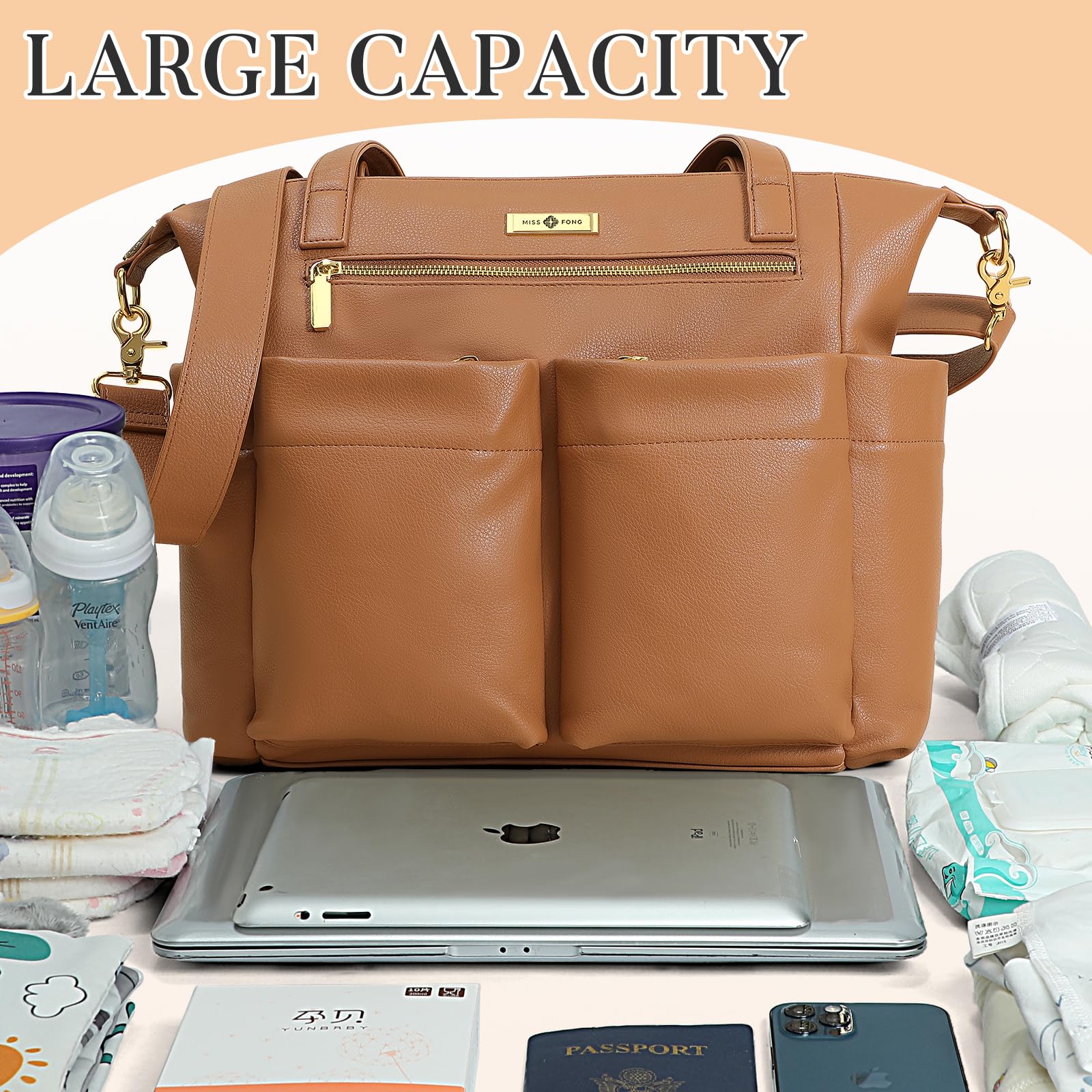 Miss Fong easy-care leather tote cleans with a wipe.