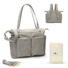 Miss Fong leather diaper bag tote exterior for everyday use and easy-cleanup.