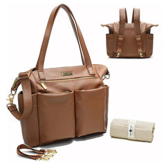 Miss Fong leather diaper bag tote front pocket for quick access and organization.