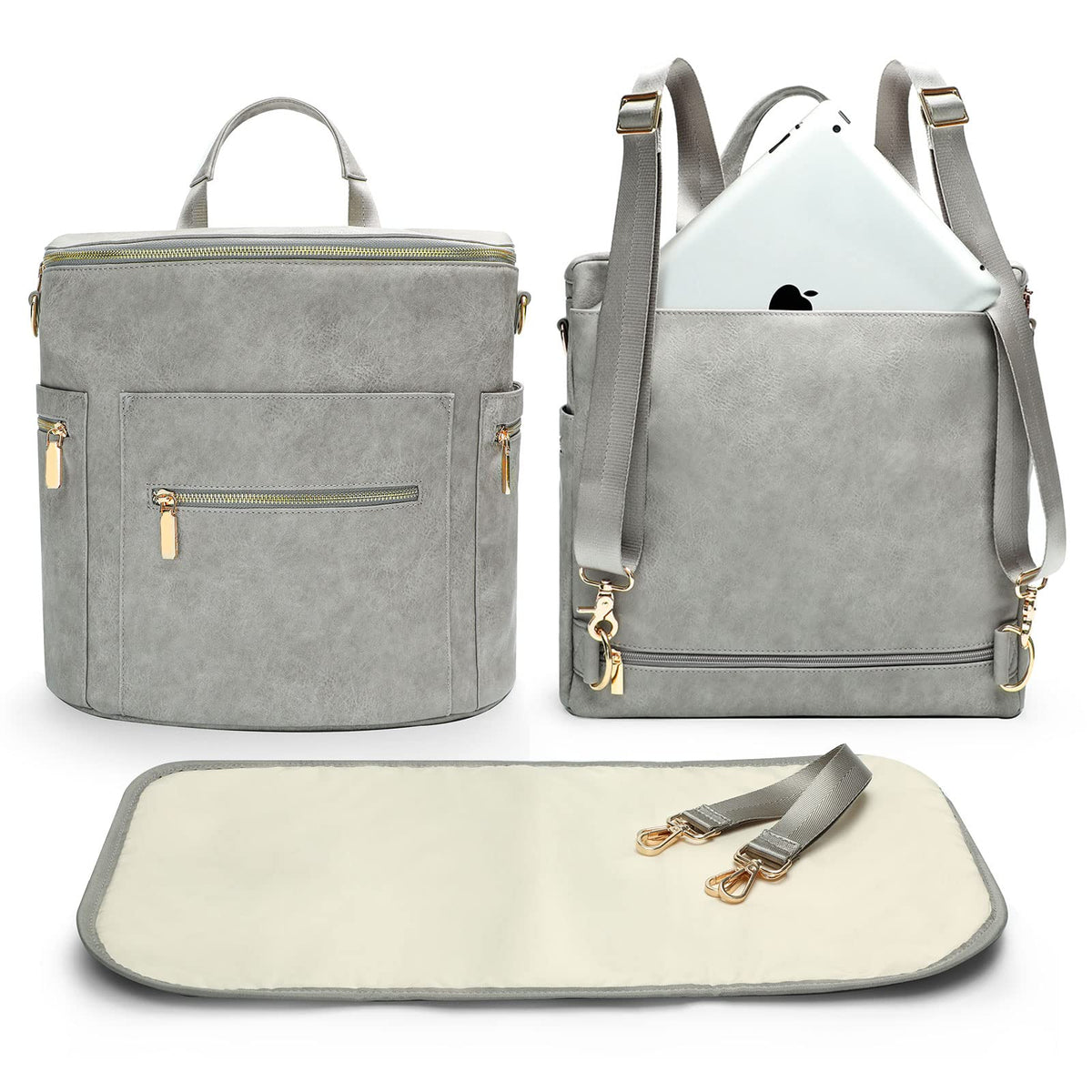 Miss Fong Moon Shaped Diaper Bag opens wide for easy access to essentials.