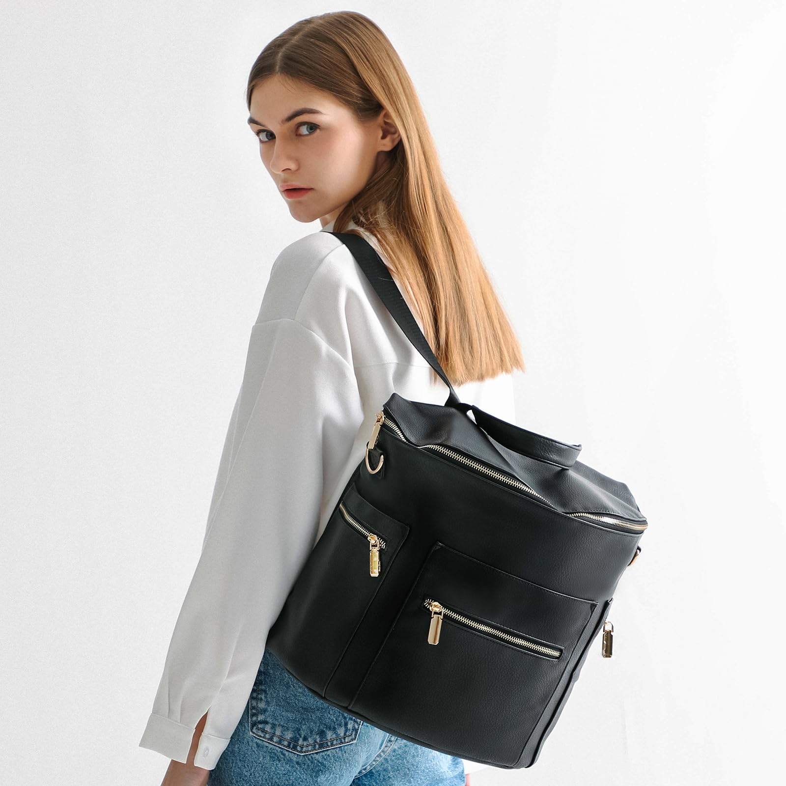 miss fong Moon Shaped Diaper Bag gold-toned zippers add premium detail