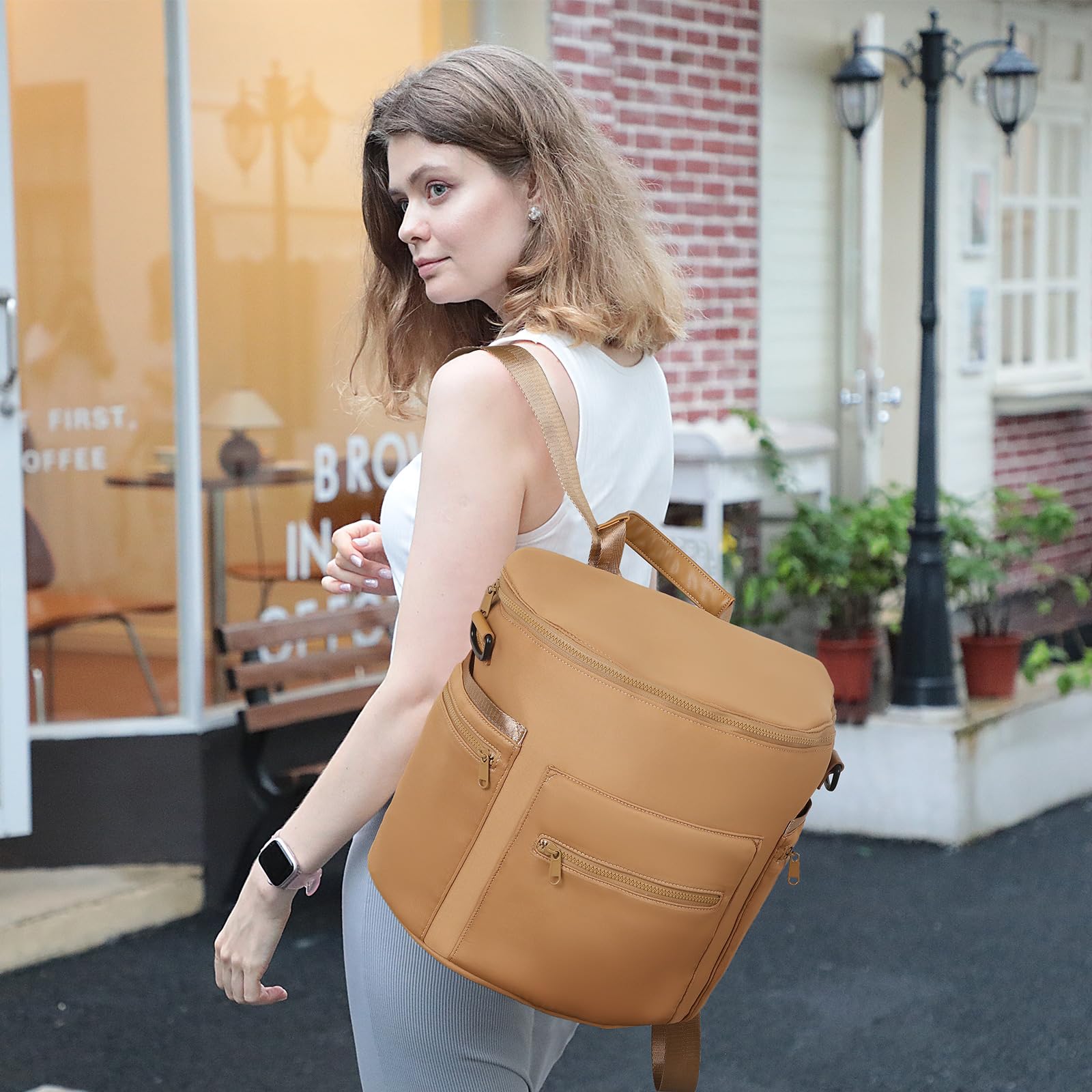 Stroller attachment option on Miss Fong diaper bag for hands-free walking
