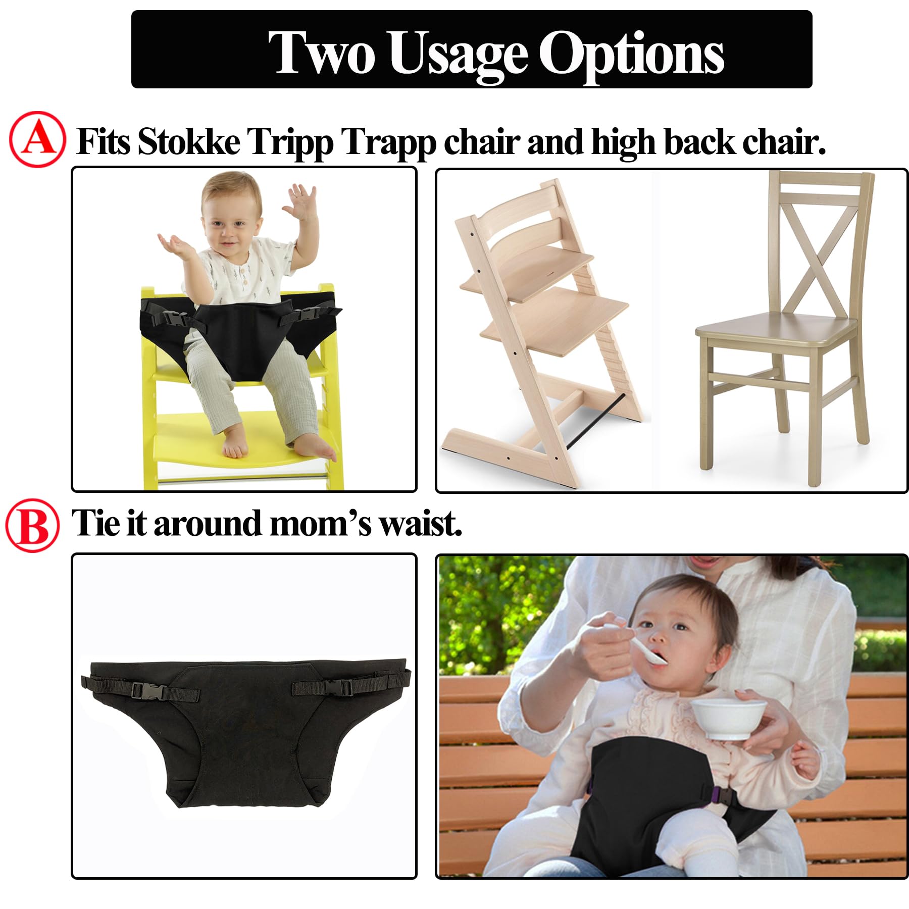 MISSEIAR adjustable feeding seatbelt strap fits various chair backs.