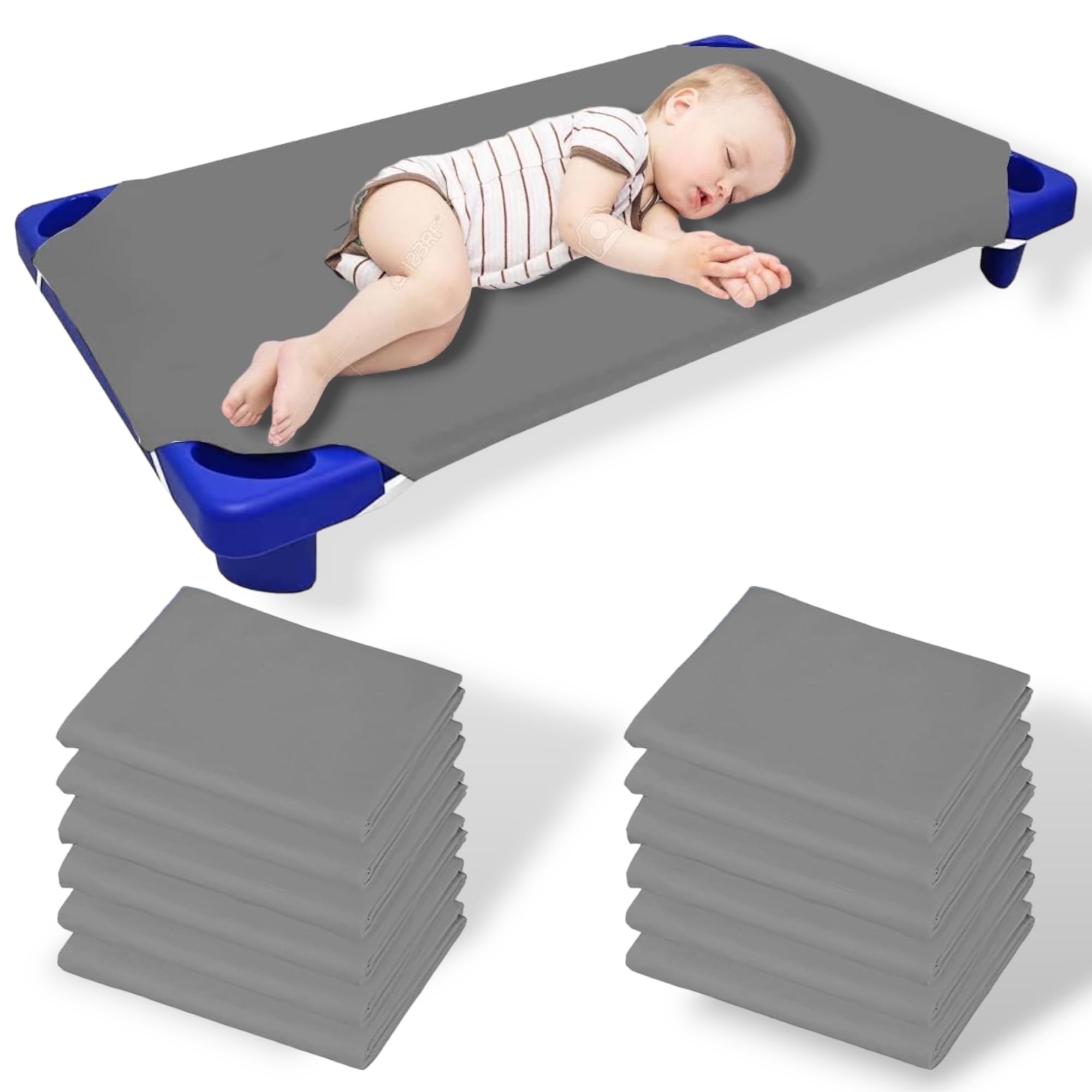 Mississippi Cotton pack of 12 cot sheets for daycare in dark grey fits 22x52 cots