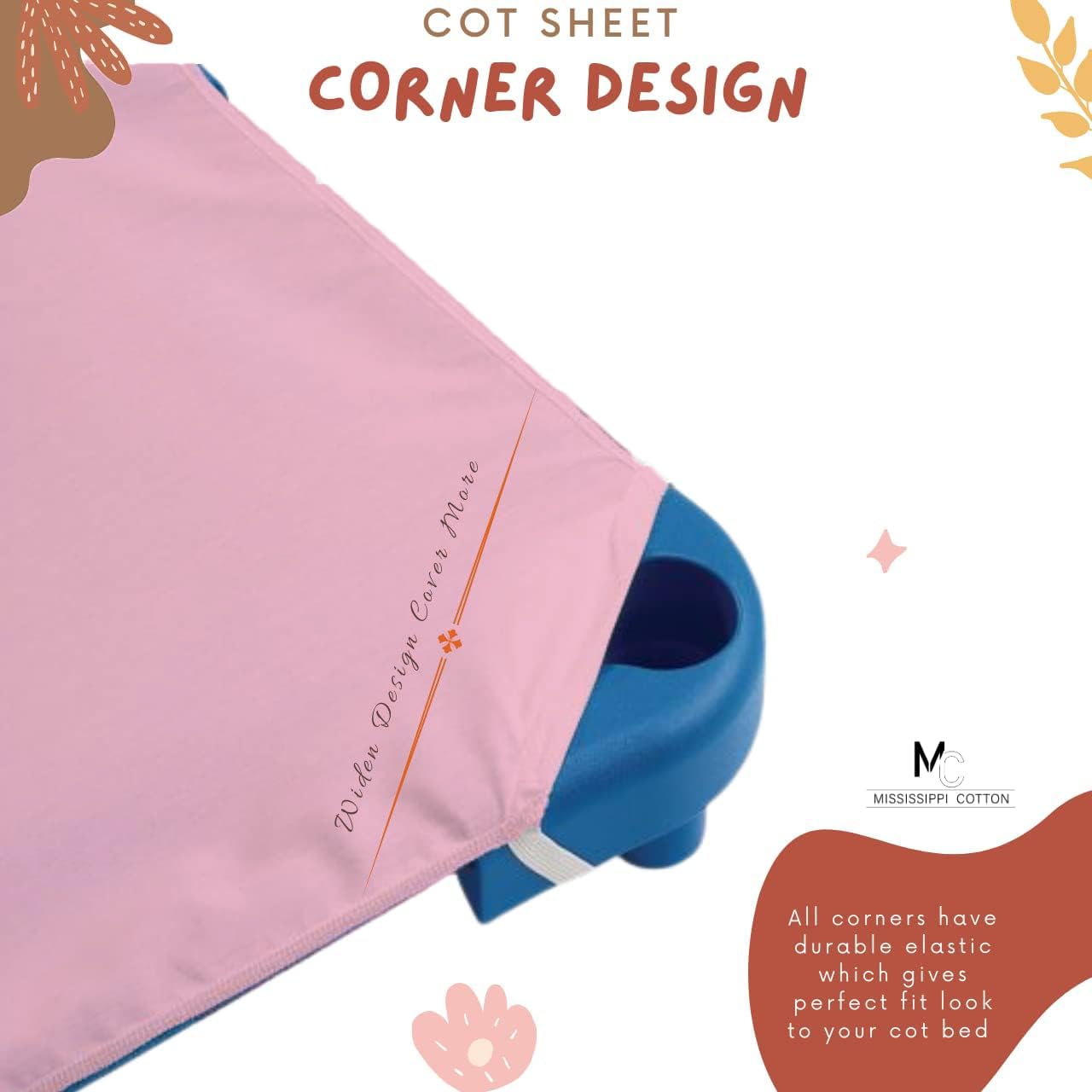 Mississippi Cotton Pack6 cot sheet blush 22x40 folded pack ready for quick changes.
