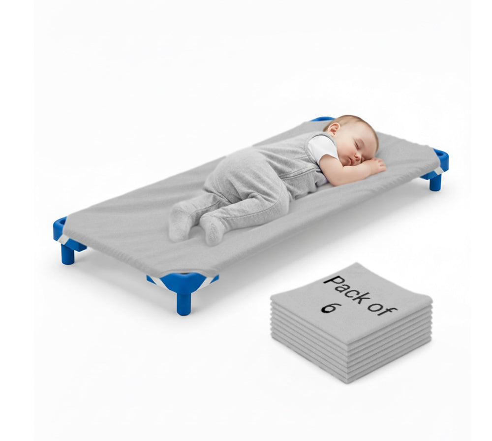Mississippi Cotton pack6 cot sheet 22x40 light grey with secure corner elastic fit.