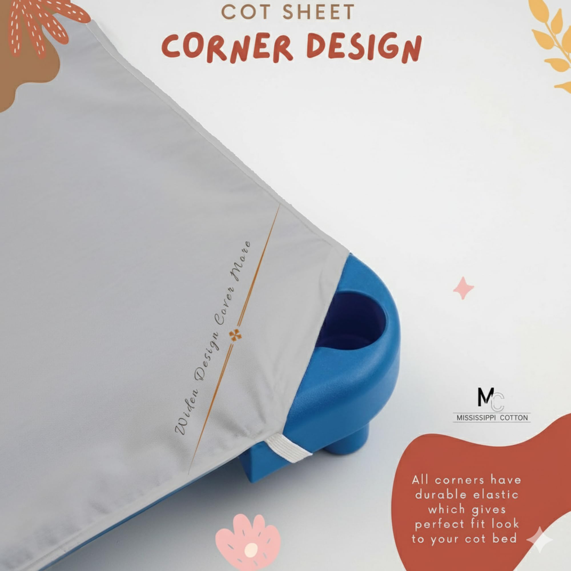 Mississippi Cotton easy-care cot sheet designed for machine washing and quick drying.