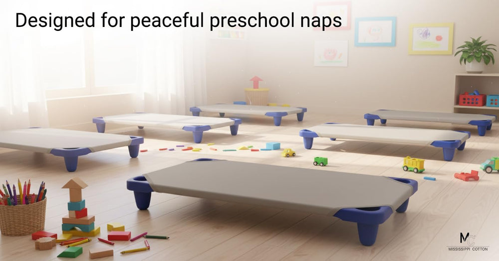 Mississippi Cotton pack6 cot sheet fits standard 22x40 toddler cots securely.
