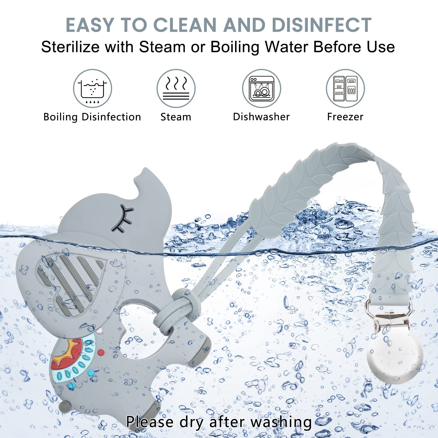 MISSLILI elephant teether gift set, ideal baby shower or new mom gift.