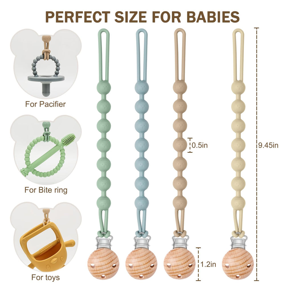 MISSLILI pacifier clip in food-grade silicone for clean, soothing teething gums