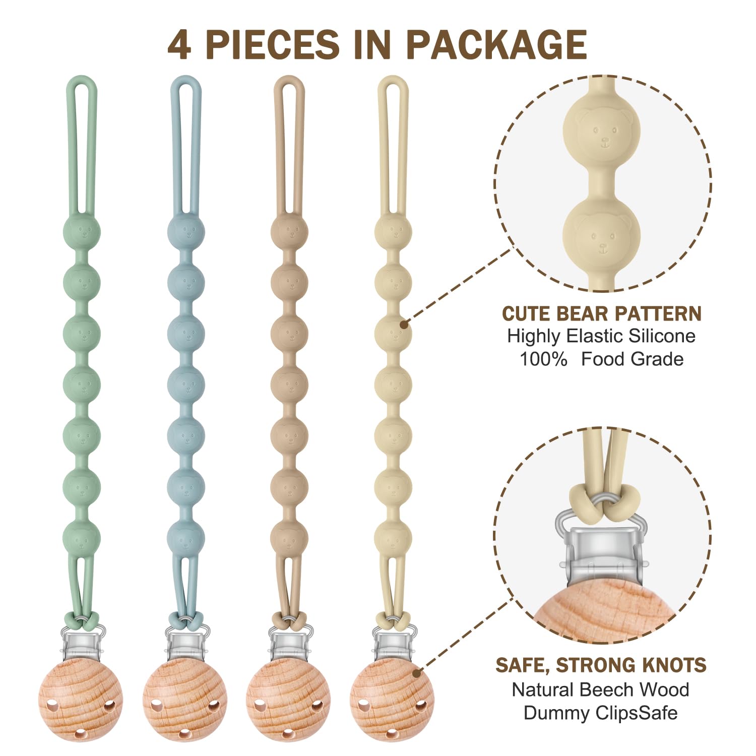 MISSLILI pacifier clip textured silicone stimulates teething gums and visual interest