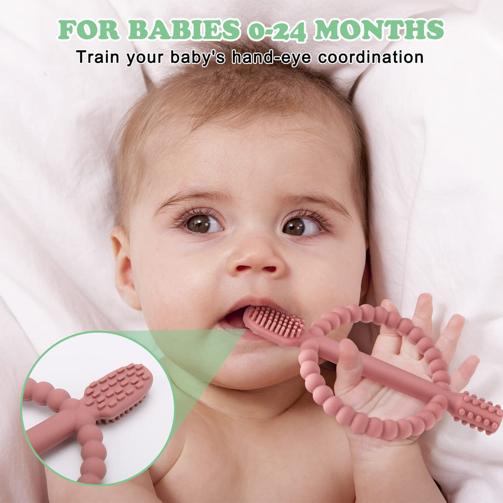MISSLILI silicone infant toothbrush with textured sides for gum massage.