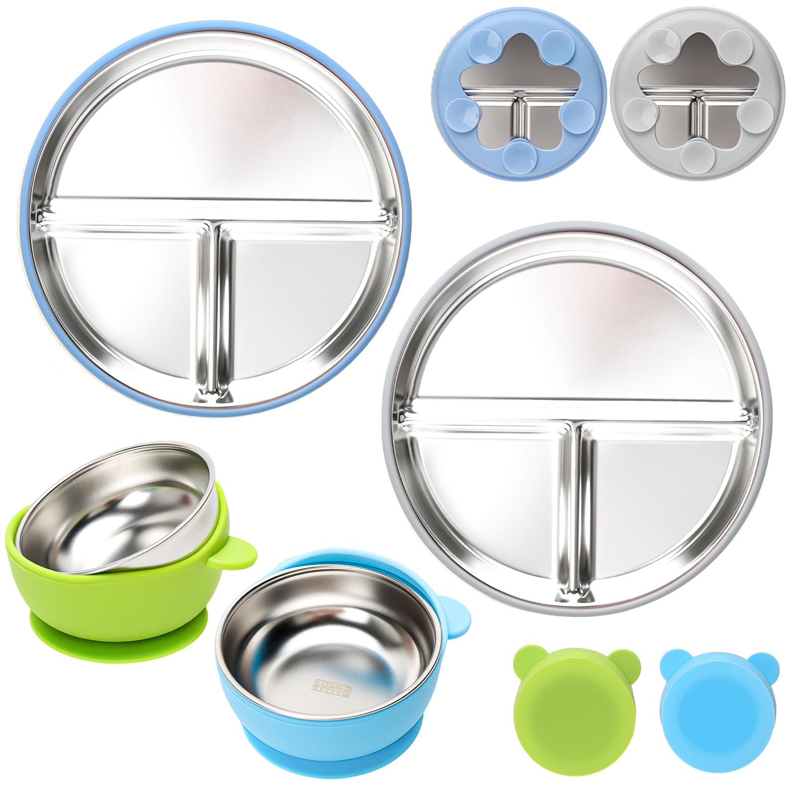 MISSLILI stainless steel baby plate with suction keeps meals tidy for toddlers