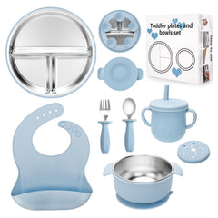 MISSLILI stainless steel plate with suction base keeping meals in place for easy self-feeding
