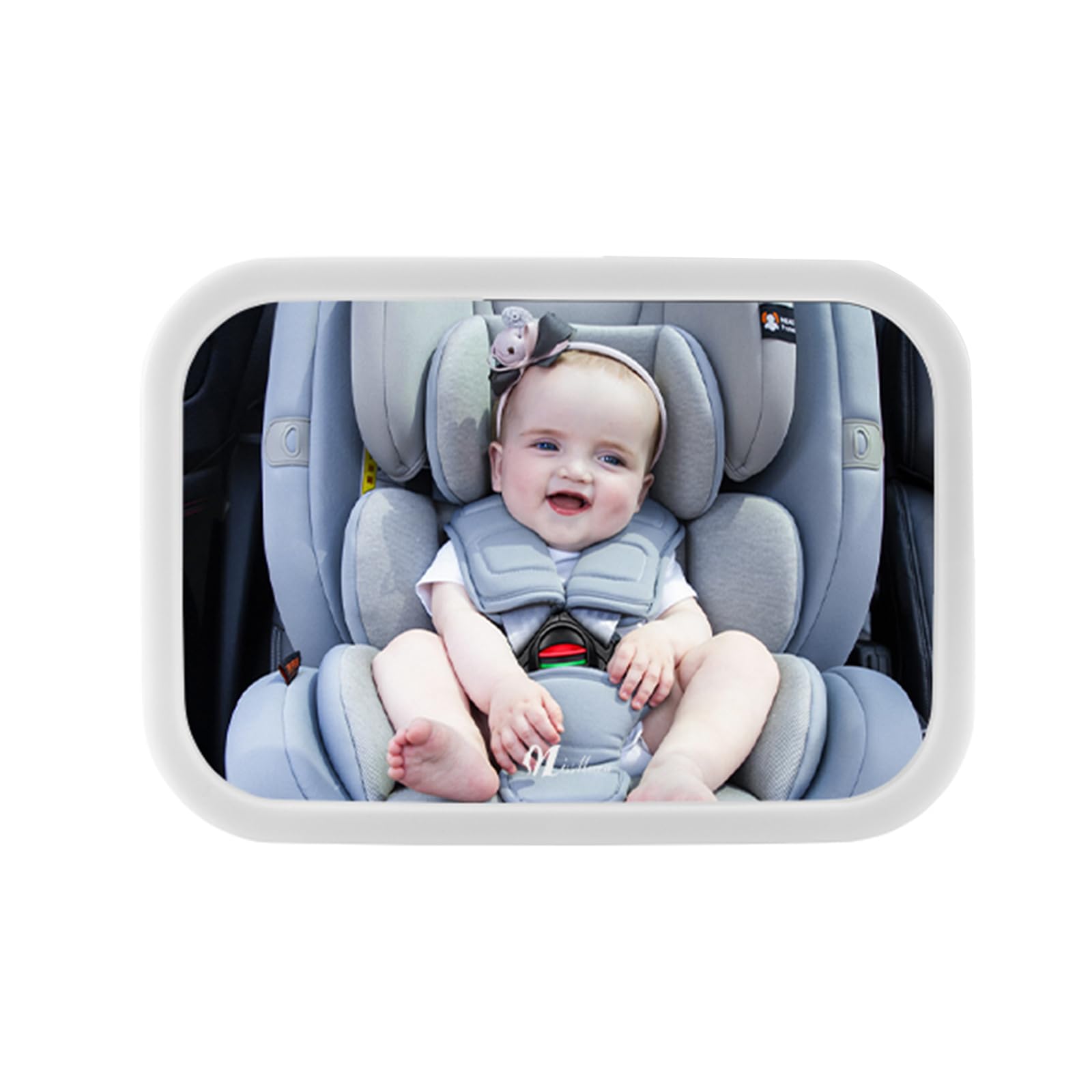 MissMeeca baby car mirror with crystal-clear view for rear-facing infant safety.
