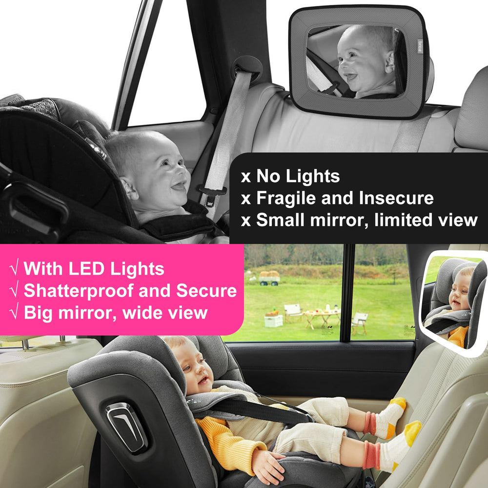 MissMeeca's heavy-duty hook-and-loop straps secure the mirror quickly to a headrest.