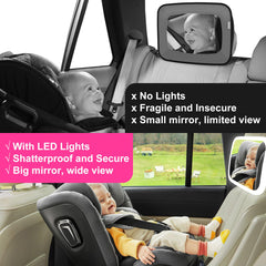 MissMeeca's heavy-duty hook-and-loop straps secure the mirror quickly to a headrest.