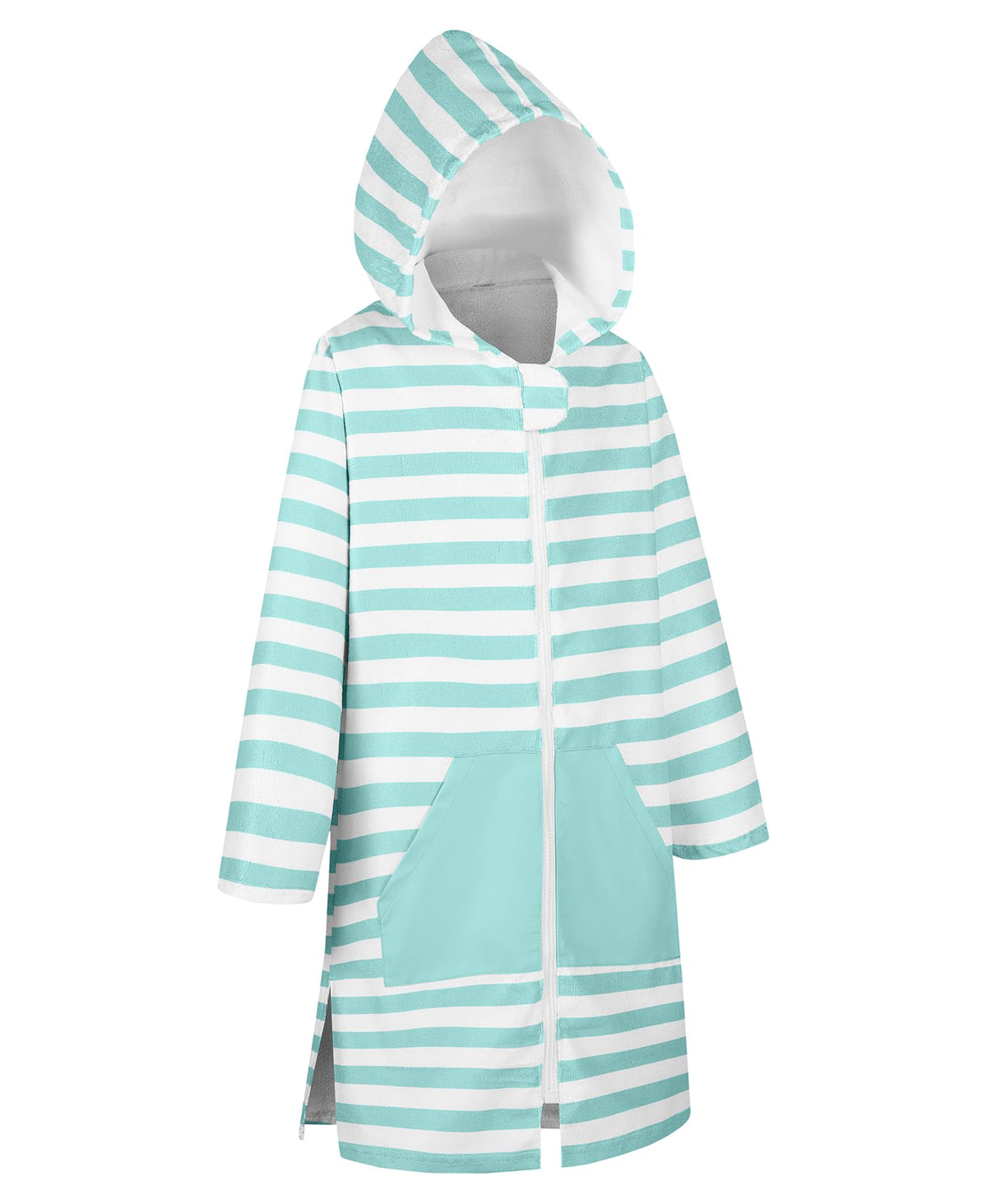 MissShorthair hooded towel poncho light green front view for quick-drying after swimming