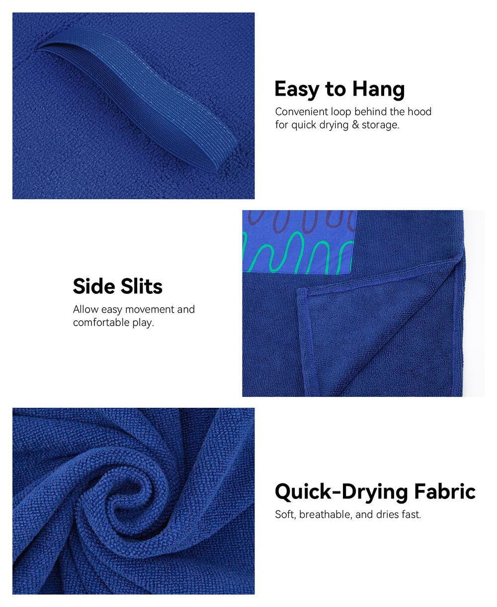MissShorthair poncho towel front-pocket detail helps kids carry small essentials after beach