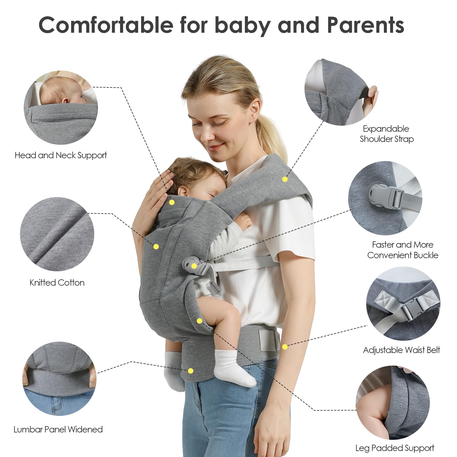 MISSWISDOM ergonomic M-position supports hip alignment for growing babies.