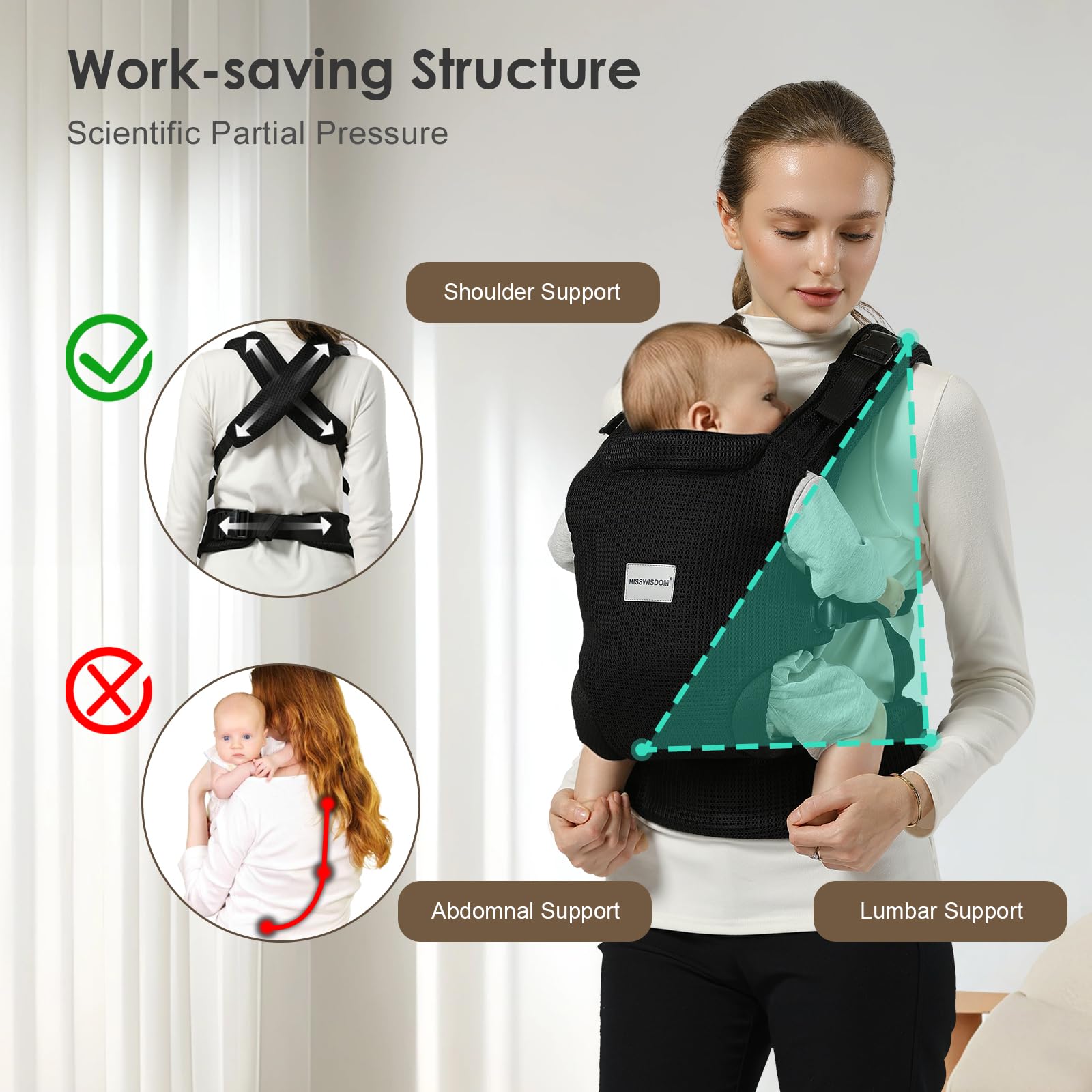 MISSWISDOM baby carrier hip healthy shape supports proper hip alignment
