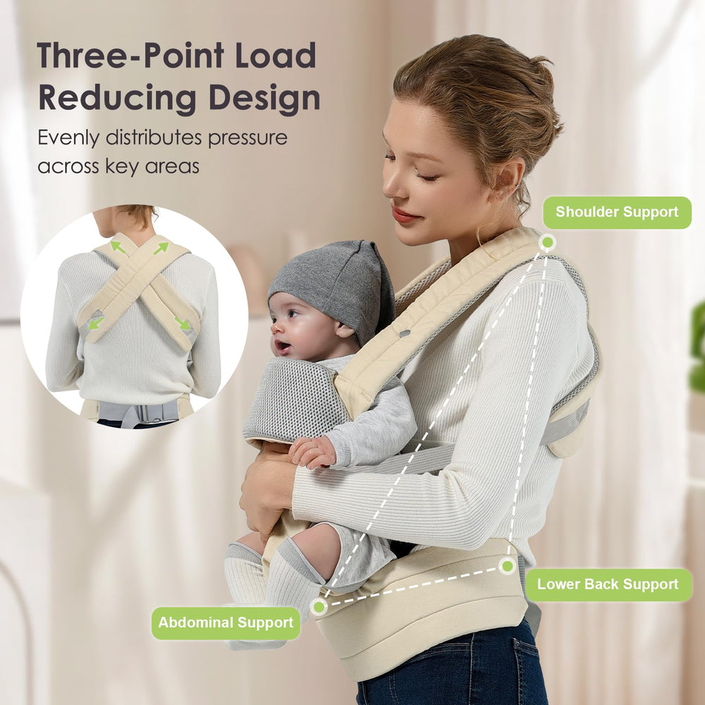 MISSWISDOM hip-position support keeps baby's hips in a natural M shape for growth.