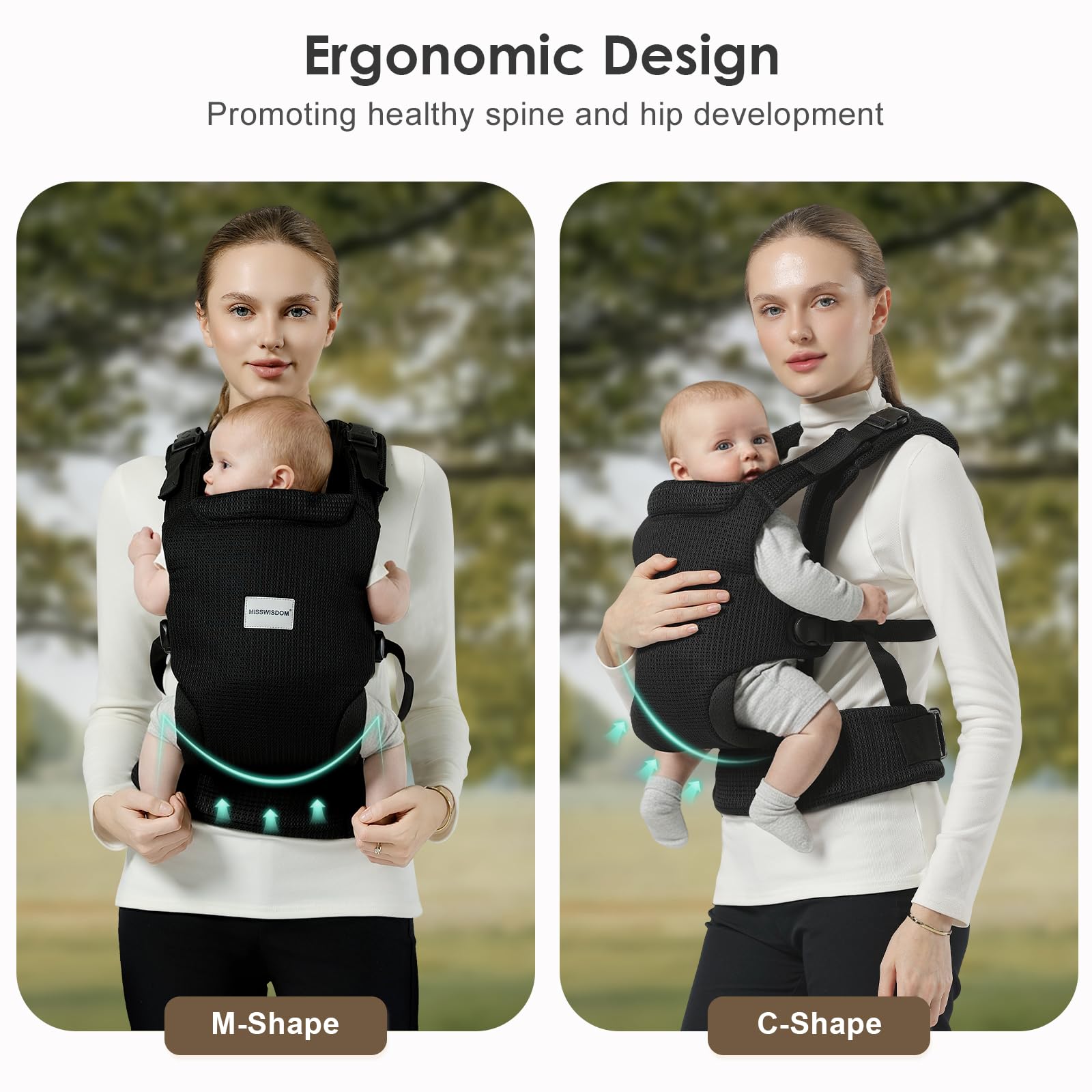 MISSWISDOM baby carrier mesh fabric keeps you cool in warm weather