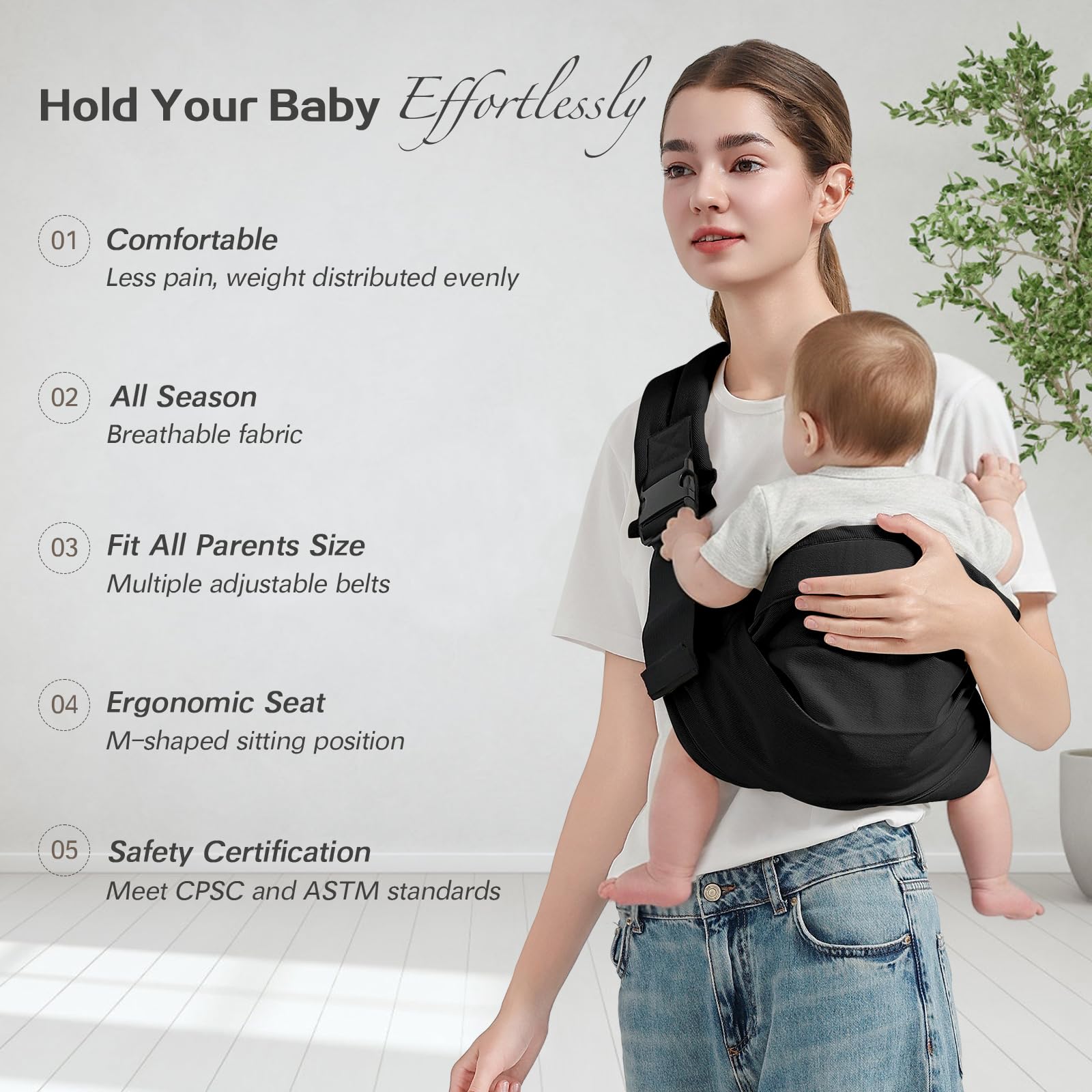 MISSWISDOM baby sling adjustable-shoulder-strap view enables easy position changes