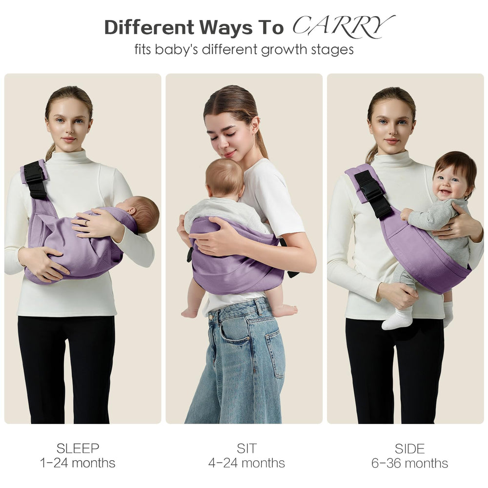 MISSWISDOM baby sling carrier adjustable shoulder strap enables a comfortable, customized fit.