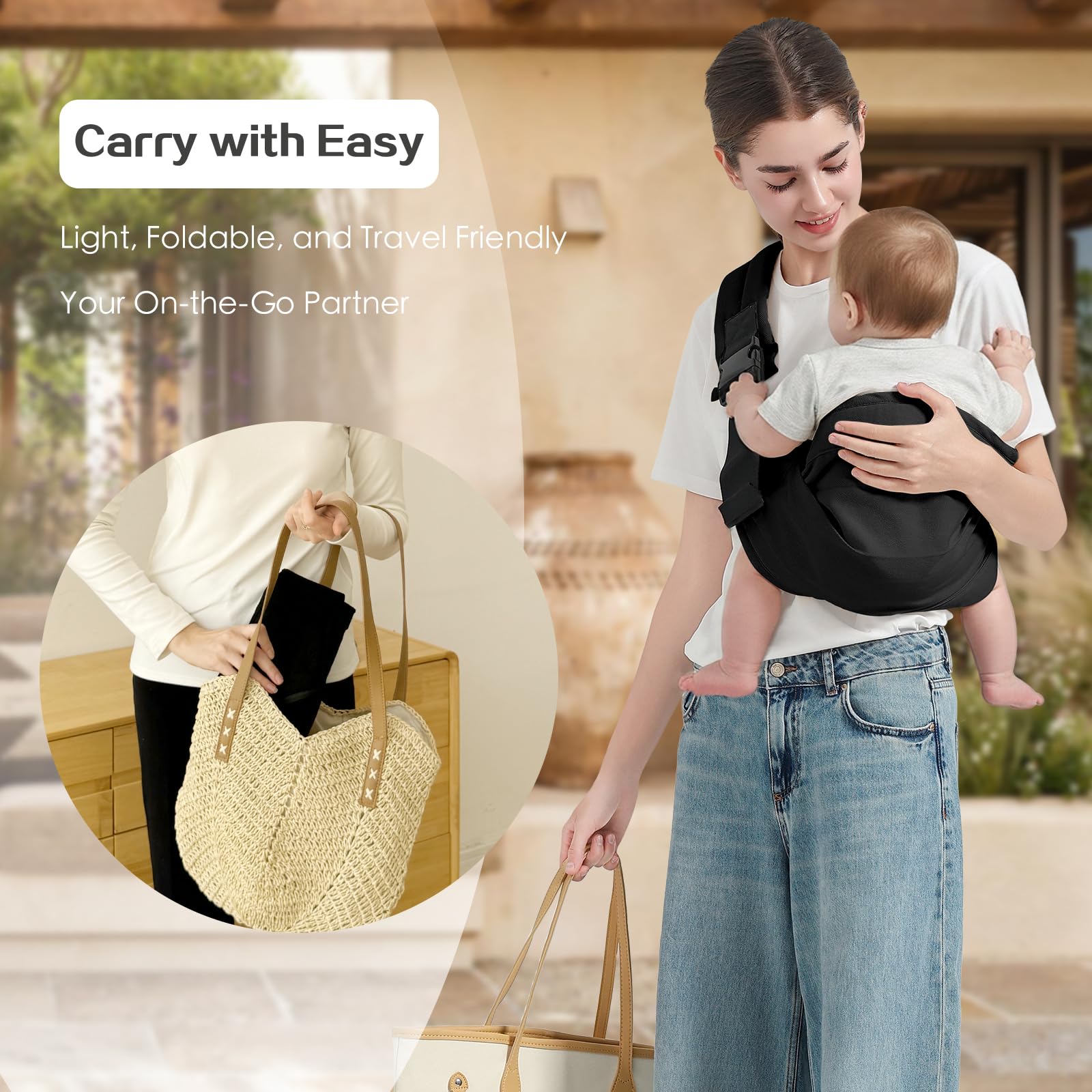 MISSWISDOM baby sling all-day-comfort view suited for day trips and errands