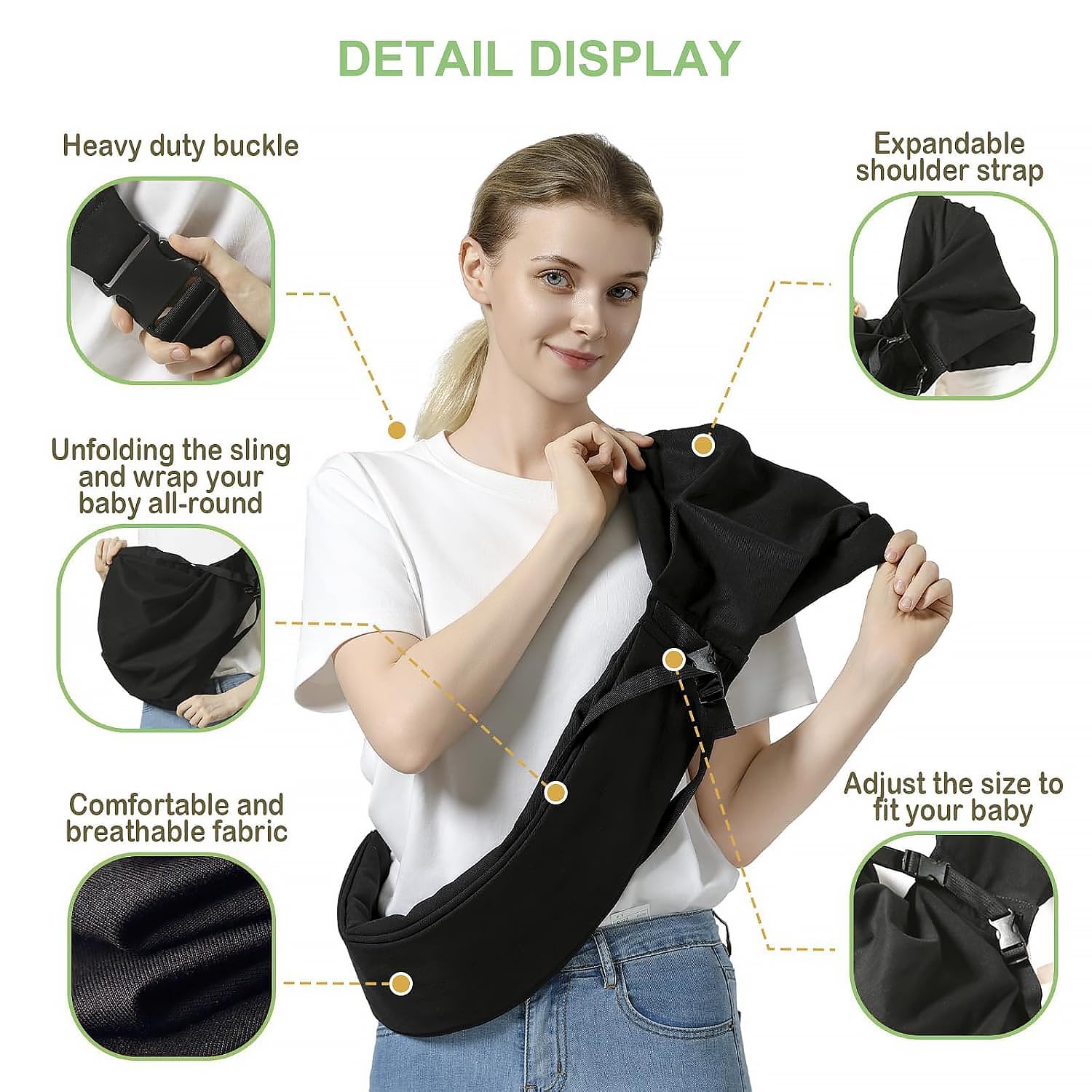 MISSWISDOM sling chest adjustment belt for closer, secure hold